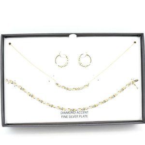 Diamond‎ Accent Infinity Earrings Collar Necklace Bracelet Set $200